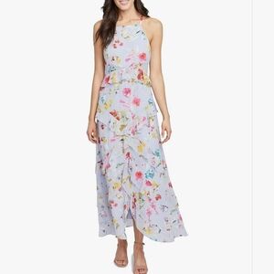 Rachel Roy Purple Floral Ruffle Tier Maxi Gown Wedding Guests Formal Size 10